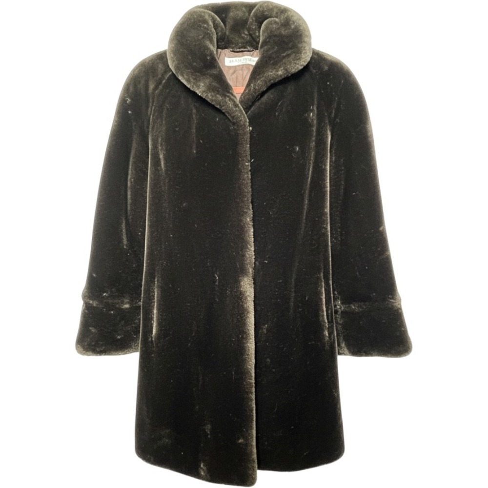 Donnybrook Womens Faux Fur Coat Vintage Shawl Collar Medium Brown Made in USA